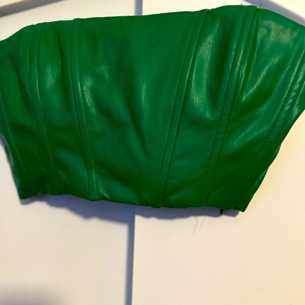 Faux green leather bra corset